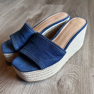 Veronica Beard Sz 8.5 Denim Gable Platform Espadrille Sandals Chunky Slip On EUC